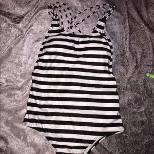 Striped one piece swimsuit